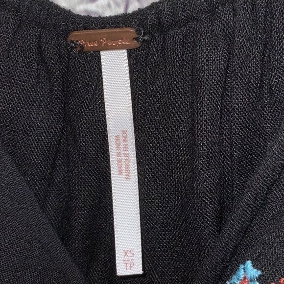 Free People Black Embroidered Shift Dress Bohemian Long Sleeve Gauze Flowy Swing - Picture 4 of 10